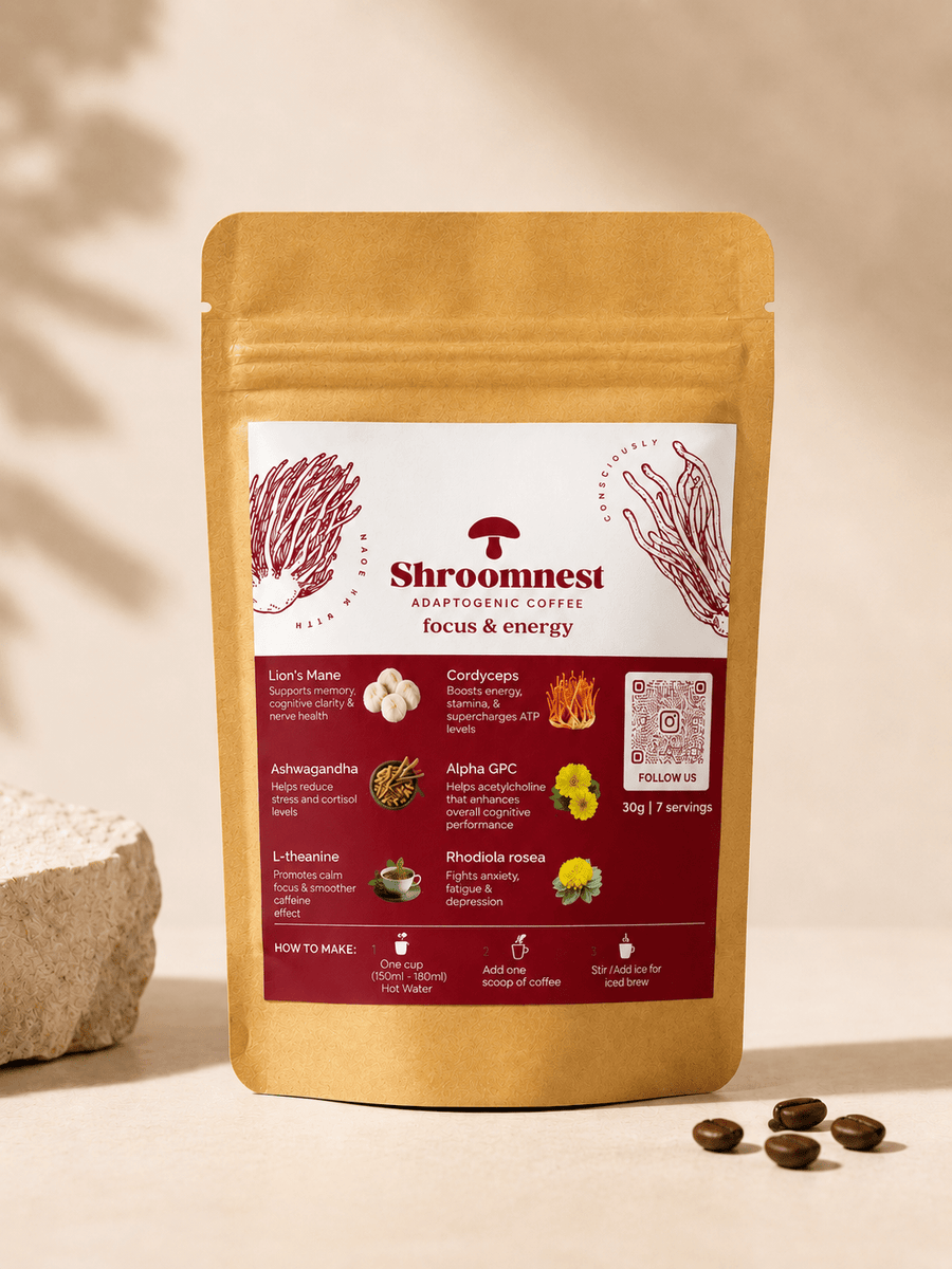 Shroomnest Focus & Energy Sample Pack — Lion's Mane + Cordyceps mushroom coffee trial size, India