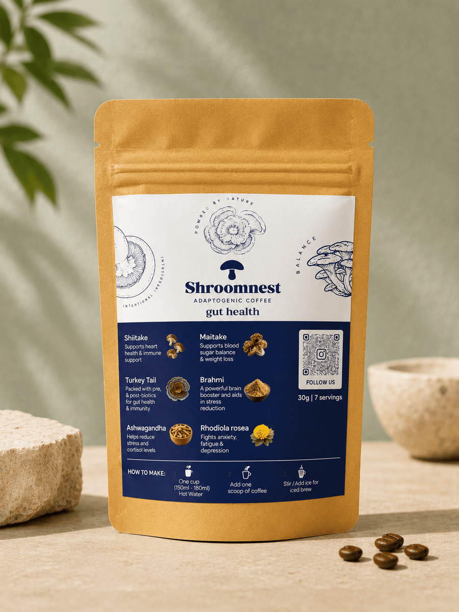Shroomnest Gut Health Sample Pack — Turkey Tail, Shiitake & Maitake mushroom coffee trial size, India