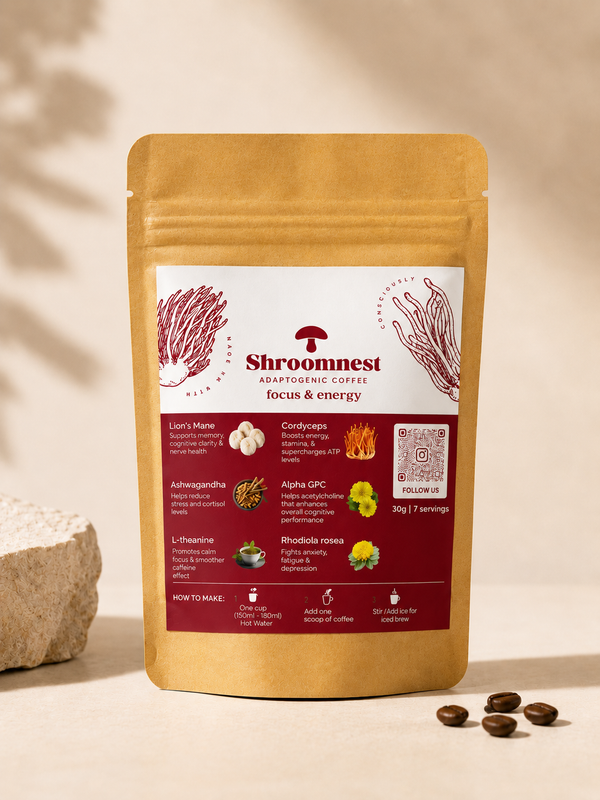Shroomnest Focus & Energy Sample Pack — Lion's Mane + Cordyceps mushroom coffee trial size, India