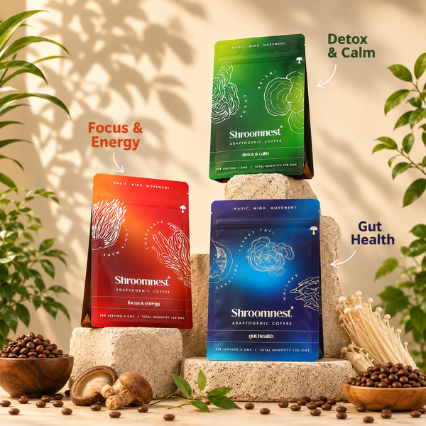 Shroomnest Daily Performance Ritual — all three mushroom coffee blends bundle, India