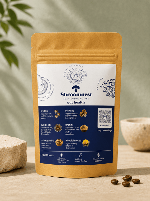 Shroomnest Gut Health Sample Pack — Turkey Tail, Shiitake & Maitake mushroom coffee trial size, India